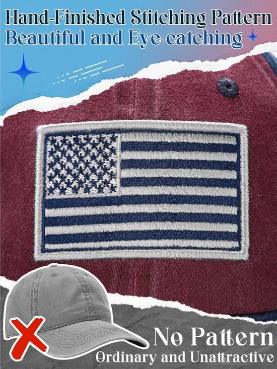 Women\'s Embroidered Baseball Cap Adjustable Soft Breathable Hats Red Blue Flag